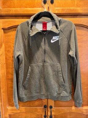 Nike Olive Green Quarter-Zip Pullover Hoodie
